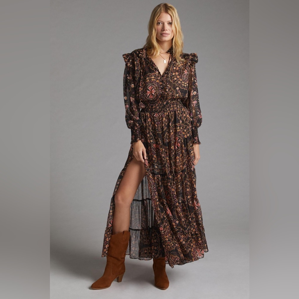 Anthropologie MISA Ruffled Floral Maxi Dress
